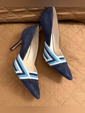 Nine West Eugene Navy Suede Colorblock Pumps | Pointed Toe Heels Size 9